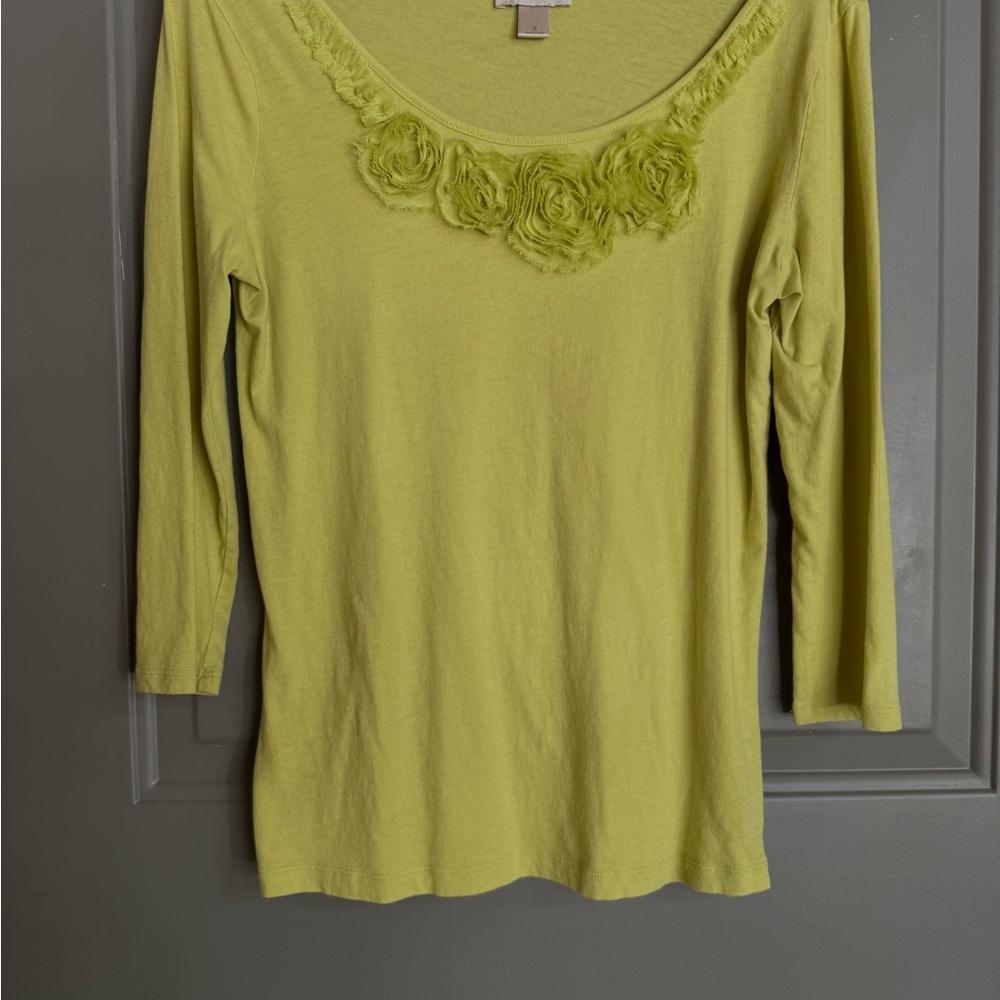 LOFT Lime Green Floral Accent Blouse